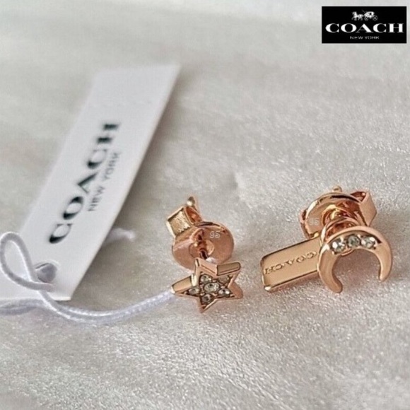 NWT Host Pick COACH Moon & Star Mismatched Stud Earrings Rose Gold - Picture 9 of 10